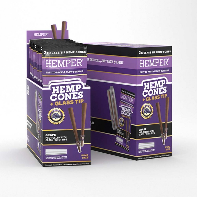 Glass tip cones grape 2pk Hemper